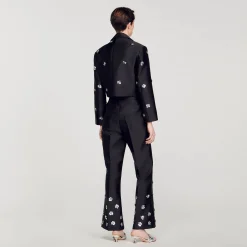 Ensembles|Pantalons & Jeans*SANDRO Pantalon Satiné Orné De Sequins Noir