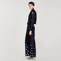 Ensembles|Pantalons & Jeans*SANDRO Pantalon Satiné Orné De Sequins Noir