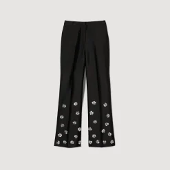 Ensembles|Pantalons & Jeans*SANDRO Pantalon Satiné Orné De Sequins Noir