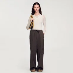 Pantalons & Jeans*SANDRO Pantalon Taille élastiquée Café