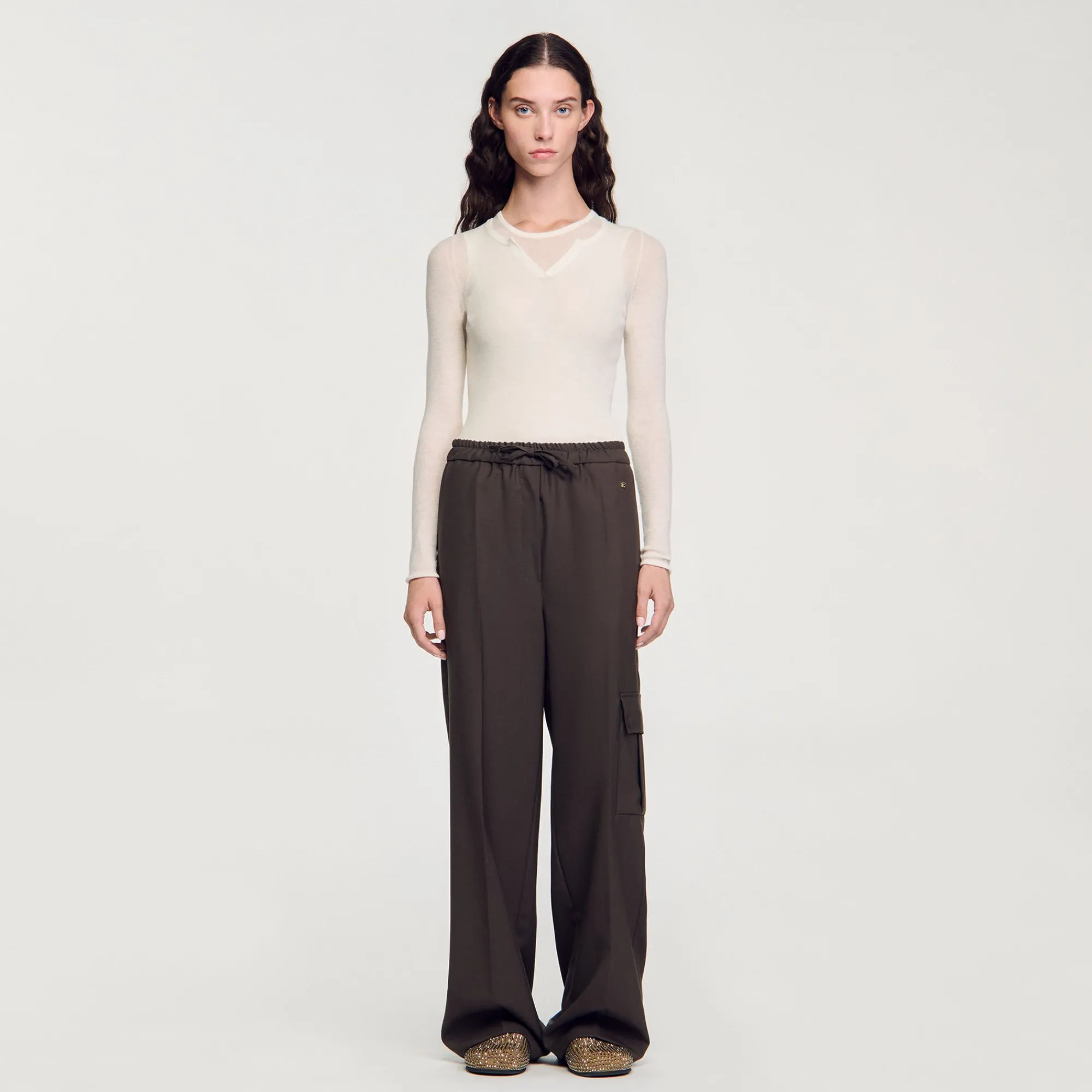 Pantalons & Jeans*SANDRO Pantalon Taille élastiquée Café