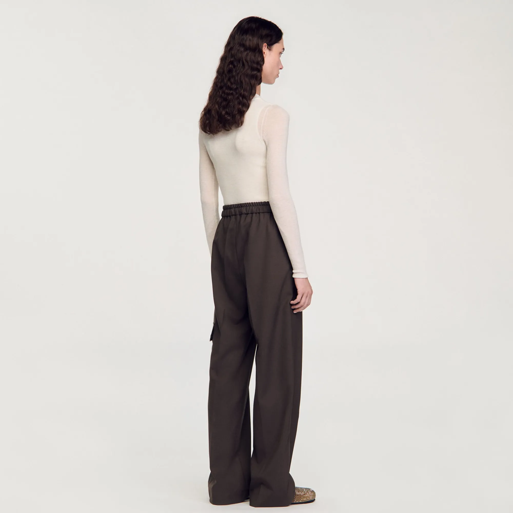 Pantalons & Jeans*SANDRO Pantalon Taille élastiquée Café