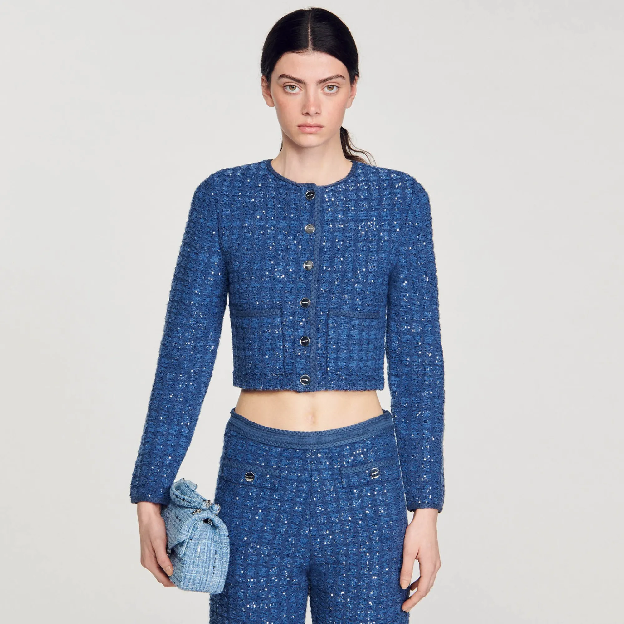 Sacs Porté Épaule|Mini Sacs*SANDRO Petit Sac Yza En Tweed Bleu