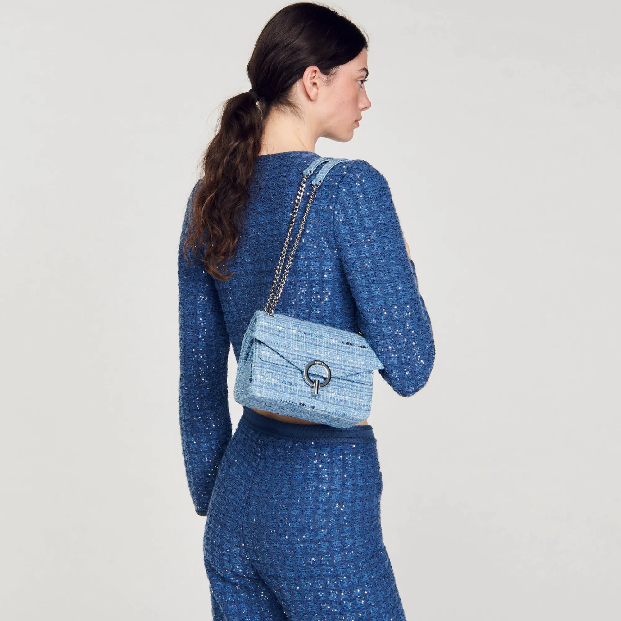 Sacs Porté Épaule|Mini Sacs*SANDRO Petit Sac Yza En Tweed Bleu