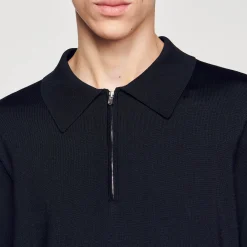 T-Shirts & Polos|Pulls & Gilets*SANDRO Polo En Maille à Col Zippé Noir