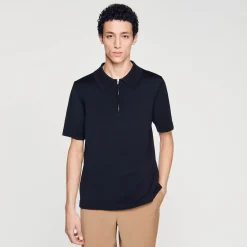 T-Shirts & Polos|Pulls & Gilets*SANDRO Polo En Maille à Col Zippé Noir