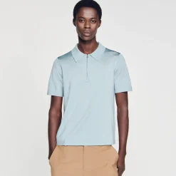 T-Shirts & Polos|Pulls & Gilets*SANDRO Polo En Maille à Col Zippé Bleu Ciel