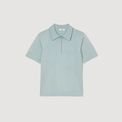 T-Shirts & Polos|Pulls & Gilets*SANDRO Polo En Maille à Col Zippé Bleu Ciel