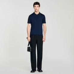 Pulls & Gilets|T-Shirts & Polos*SANDRO Polo En Maille à Col Zippé Marine