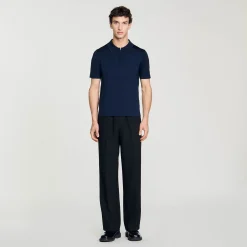 Pulls & Gilets|T-Shirts & Polos*SANDRO Polo En Maille à Col Zippé Marine