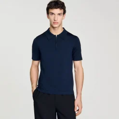 Pulls & Gilets|T-Shirts & Polos*SANDRO Polo En Maille à Col Zippé Marine