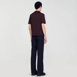 T-Shirts & Polos|Pulls & Gilets*SANDRO Polo En Maille à Col Zippé Marron Foncé
