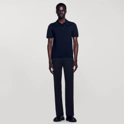 T-Shirts & Polos|Pulls & Gilets*SANDRO Polo En Maille à Manches Courtes Noir
