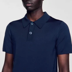 T-Shirts & Polos|Pulls & Gilets*SANDRO Polo En Maille à Manches Courtes Marine