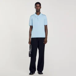 Pulls & Gilets|T-Shirts & Polos*SANDRO Polo En Maille à Manches Courtes Bleu jean