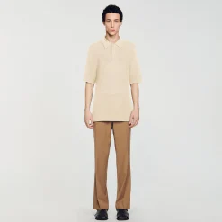 T-Shirts & Polos|Pulls & Gilets*SANDRO Polo En Maille Ajourée Beige