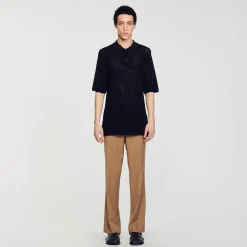 T-Shirts & Polos|Pulls & Gilets*SANDRO Polo En Maille Ajourée Noir