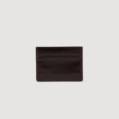 Autres Accessoires*SANDRO Porte-cartes En Cuir Glacé Bordeaux