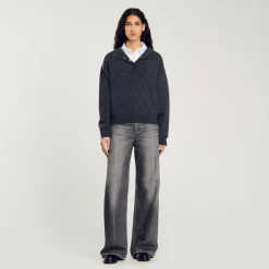 Pulls & Cardigans*SANDRO Pull à Capuche Strassé Gris Foncé