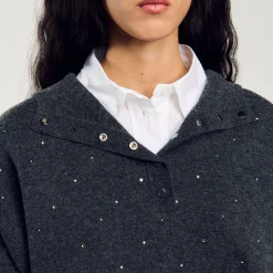 Pulls & Cardigans*SANDRO Pull à Capuche Strassé Gris Foncé