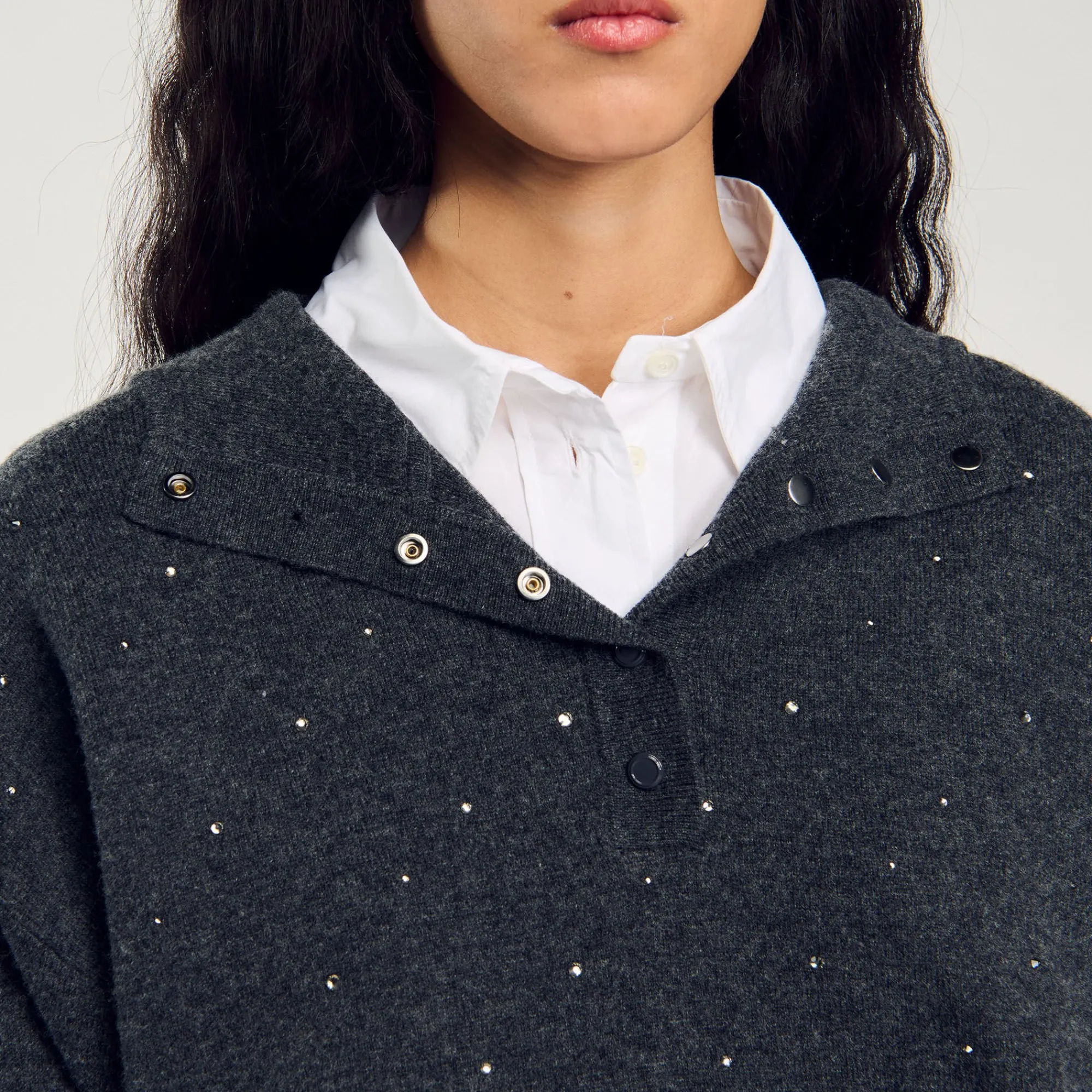 Pulls & Cardigans*SANDRO Pull à Capuche Strassé Gris Foncé