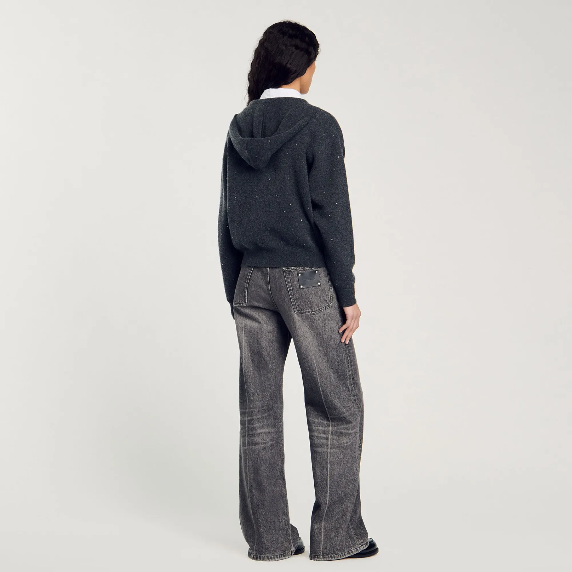 Pulls & Cardigans*SANDRO Pull à Capuche Strassé Gris Foncé