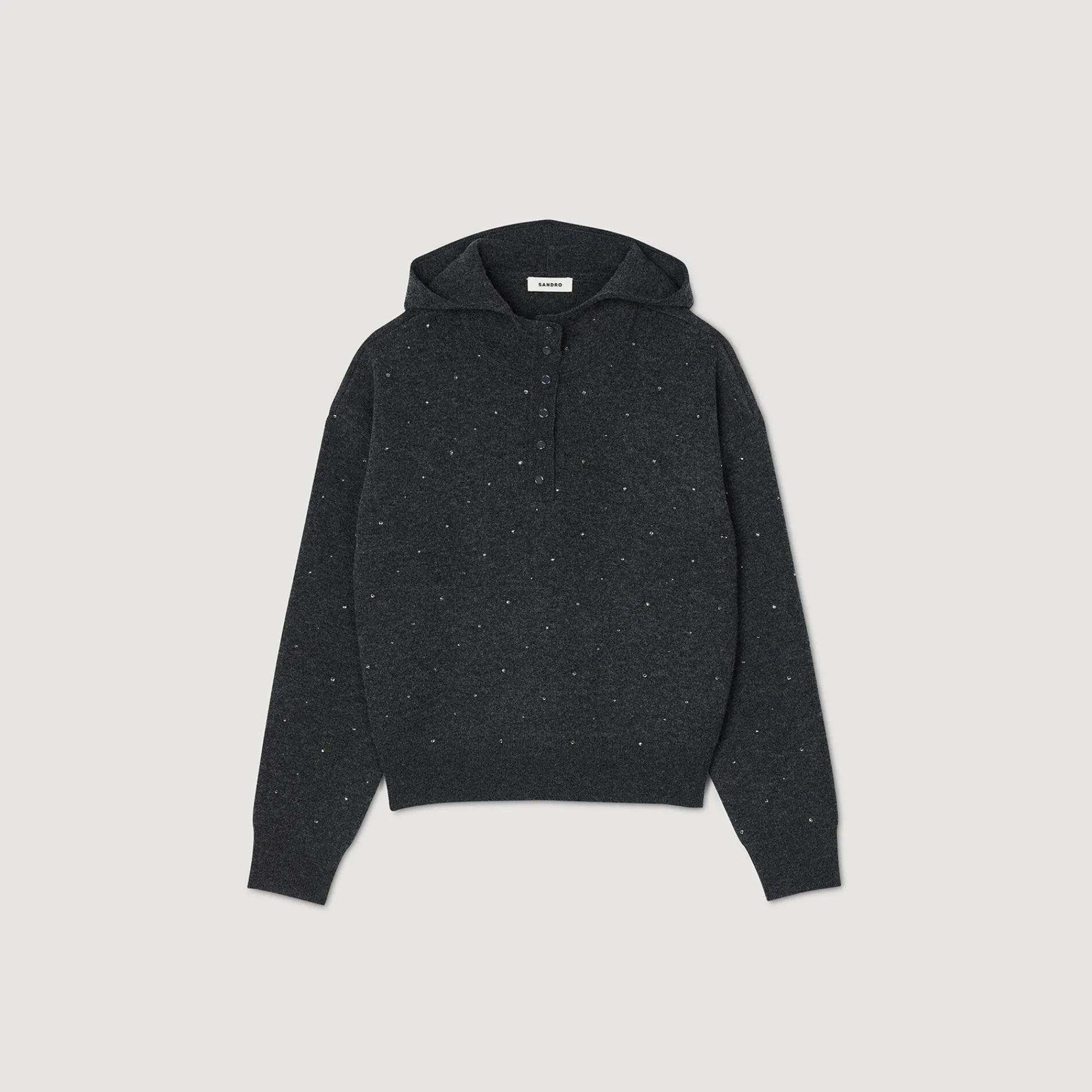 Pulls & Cardigans*SANDRO Pull à Capuche Strassé Gris Foncé