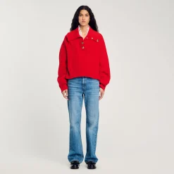 Pulls & Cardigans*SANDRO Pull à Col Boutonné Rouge