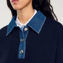 Pulls & Cardigans*SANDRO Pull à Col En Jean Marine