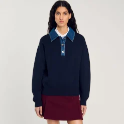 Pulls & Cardigans*SANDRO Pull à Col En Jean Marine