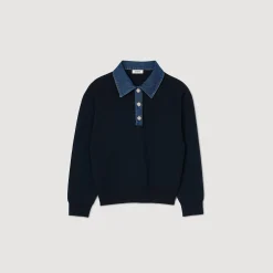 Pulls & Cardigans*SANDRO Pull à Col En Jean Marine
