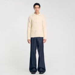 Manteaux & Blousons|T-Shirts & Polos*SANDRO Pull à Col Polo En Maille épaisse Beige
