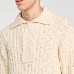 Manteaux & Blousons|T-Shirts & Polos*SANDRO Pull à Col Polo En Maille épaisse Beige
