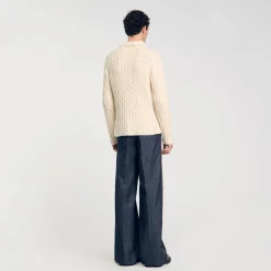 Manteaux & Blousons|T-Shirts & Polos*SANDRO Pull à Col Polo En Maille épaisse Beige