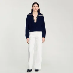 Pulls & Cardigans*SANDRO Pull à Col Vareuse Marine