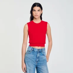 Ensembles|Pulls & Cardigans*SANDRO Pull Court à Volant Rouge