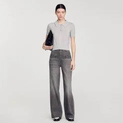 Pulls & Cardigans*SANDRO Pull Court Col Polo Gris Clair