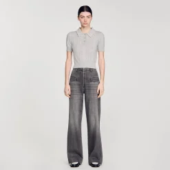 Pulls & Cardigans*SANDRO Pull Court Col Polo Gris Clair