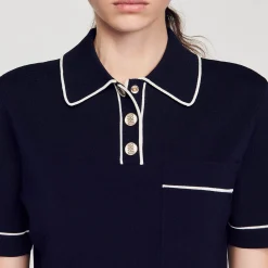 Pulls & Cardigans|Tops & Chemises*SANDRO Pull Court Col Polo Bleu marine