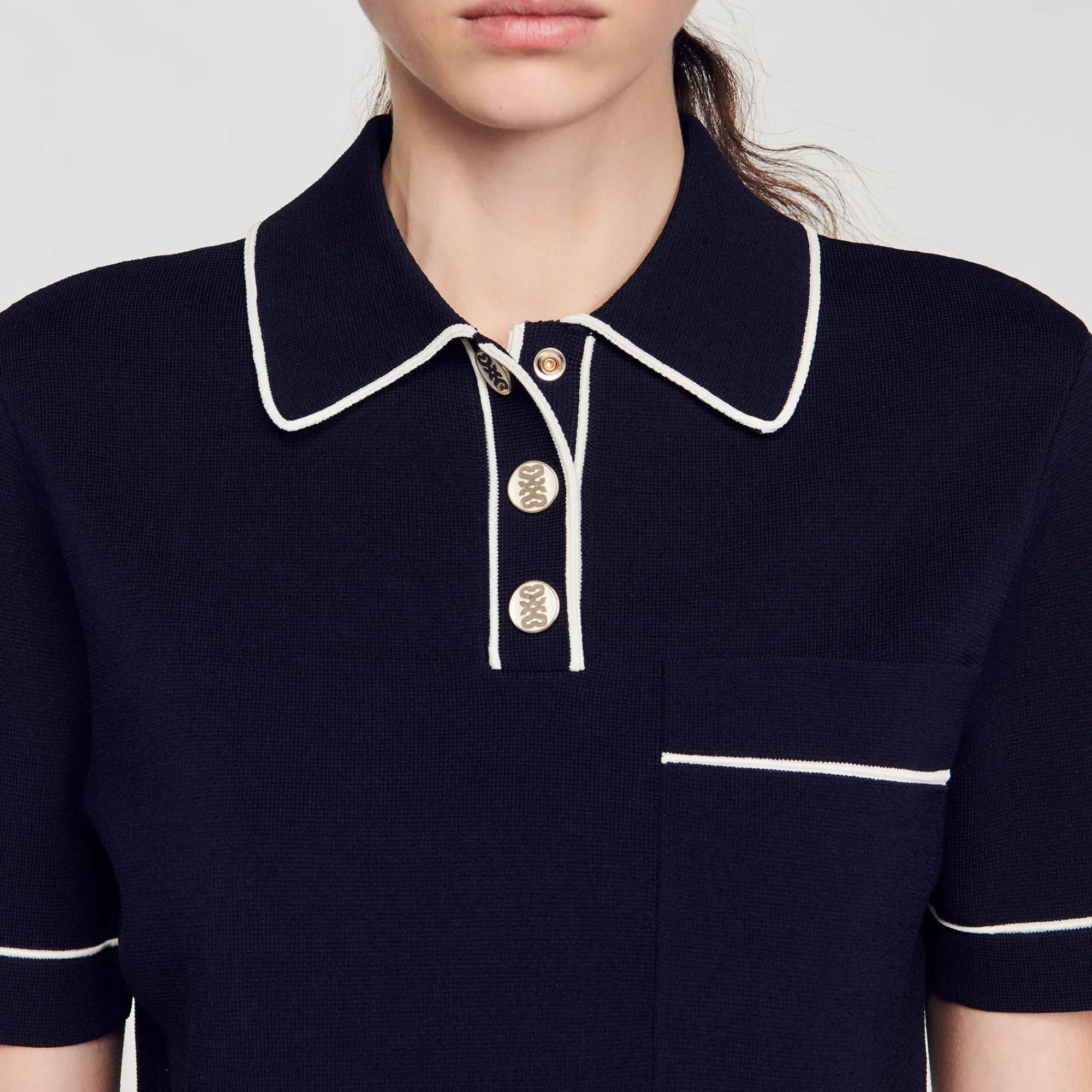 Pulls & Cardigans|Tops & Chemises*SANDRO Pull Court Col Polo Bleu marine