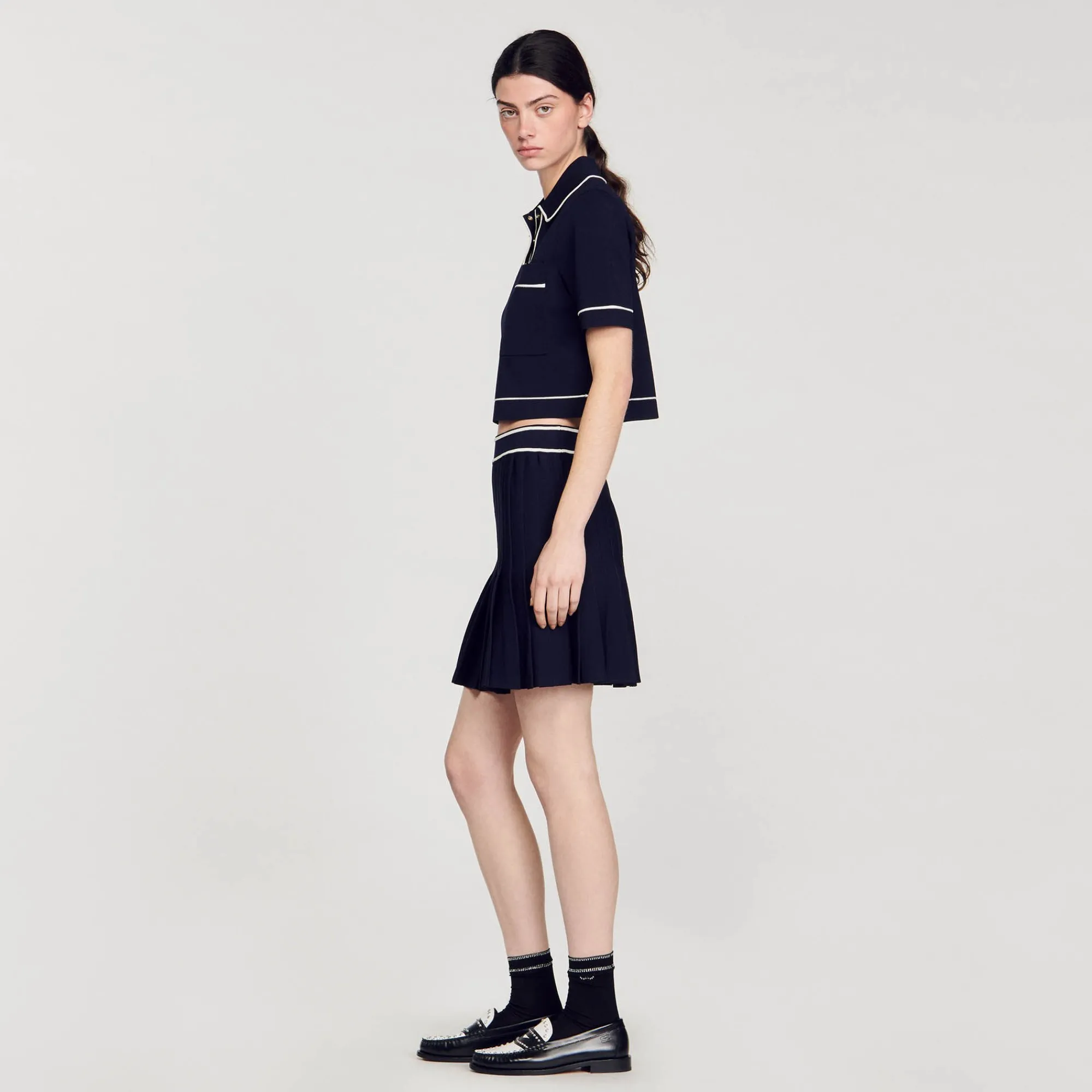 Pulls & Cardigans|Tops & Chemises*SANDRO Pull Court Col Polo Bleu marine