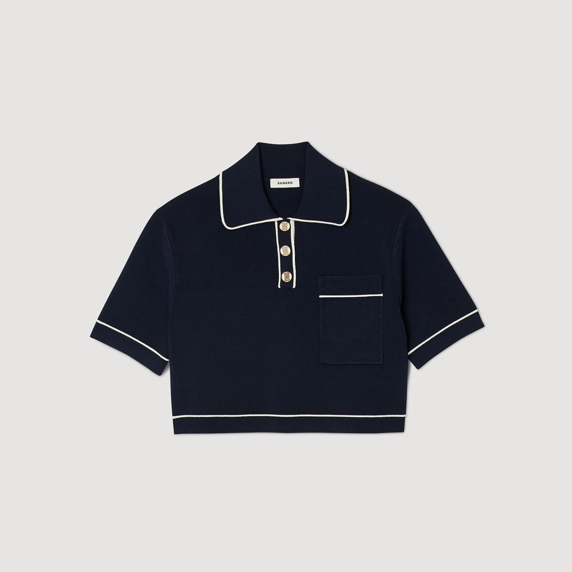 Pulls & Cardigans|Tops & Chemises*SANDRO Pull Court Col Polo Bleu marine