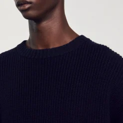 Pulls & Gilets*SANDRO Pull Côtelé En Maille Marine