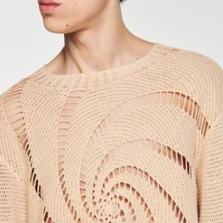 Pulls & Gilets*SANDRO Pull En Coton Crochet Spirale Sable clair