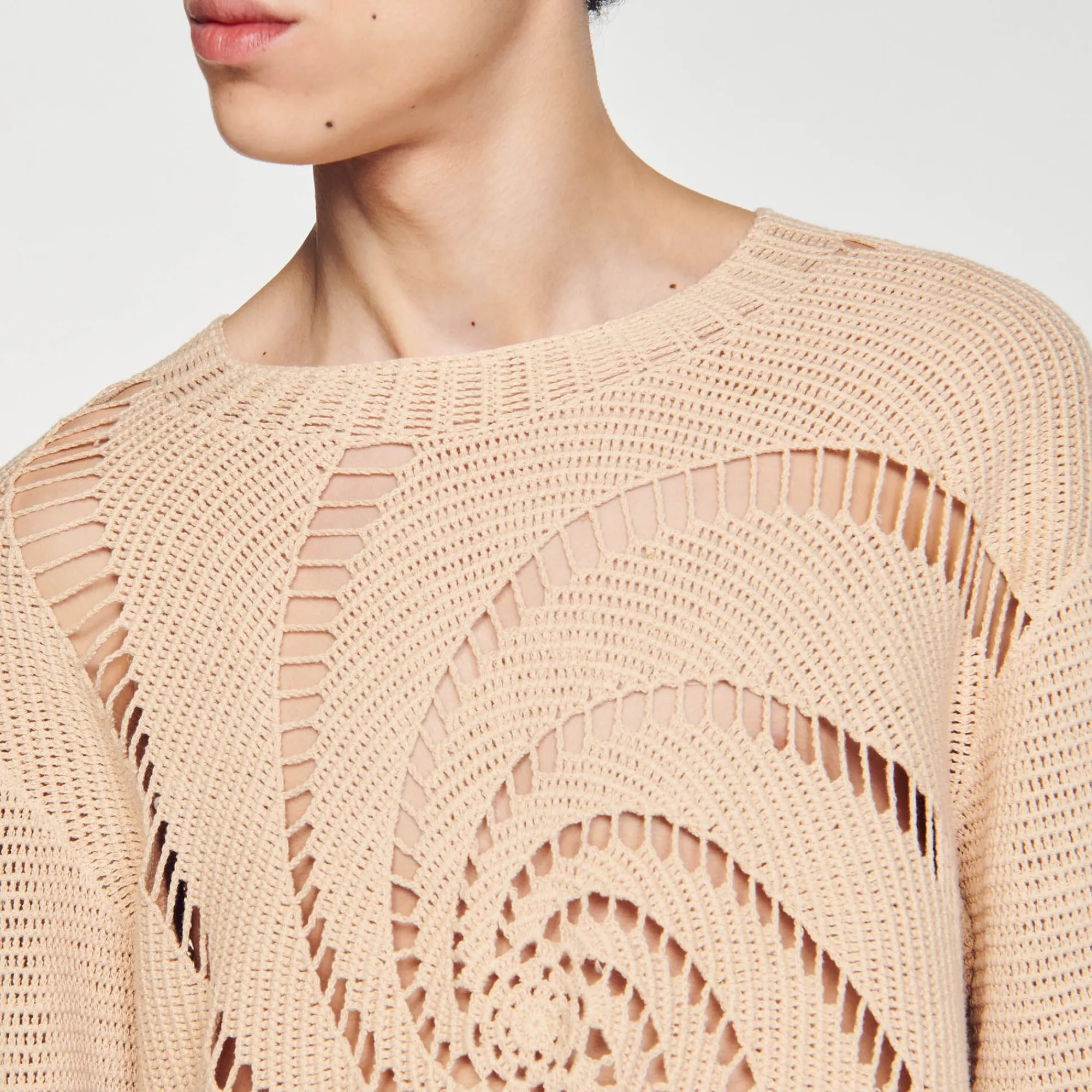 Pulls & Gilets*SANDRO Pull En Coton Crochet Spirale Sable clair