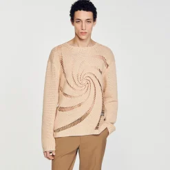 Pulls & Gilets*SANDRO Pull En Coton Crochet Spirale Sable clair
