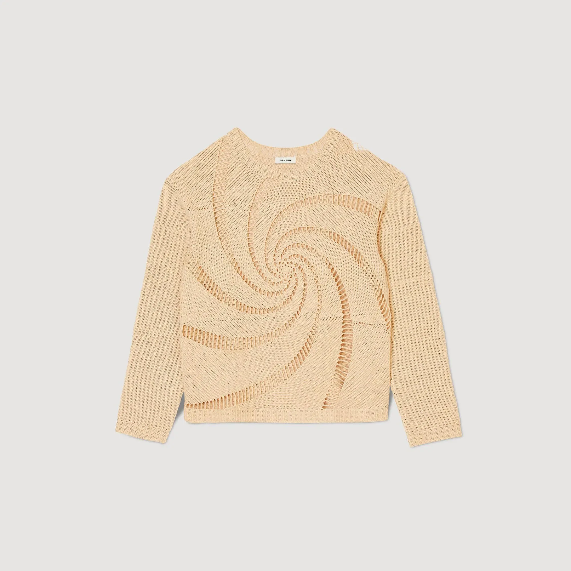 Pulls & Gilets*SANDRO Pull En Coton Crochet Spirale Sable clair