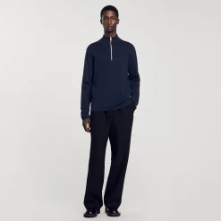 Pulls & Gilets*SANDRO Pull En Laine à Col Zippé Bleu Prusse