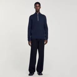 Pulls & Gilets*SANDRO Pull En Laine à Col Zippé Bleu Prusse