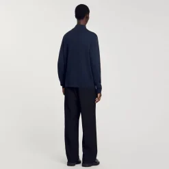 Pulls & Gilets*SANDRO Pull En Laine à Col Zippé Bleu Prusse